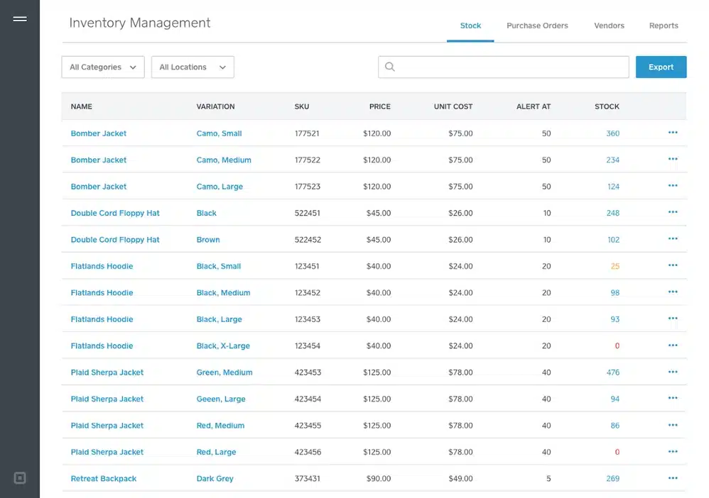 Square inventory management software