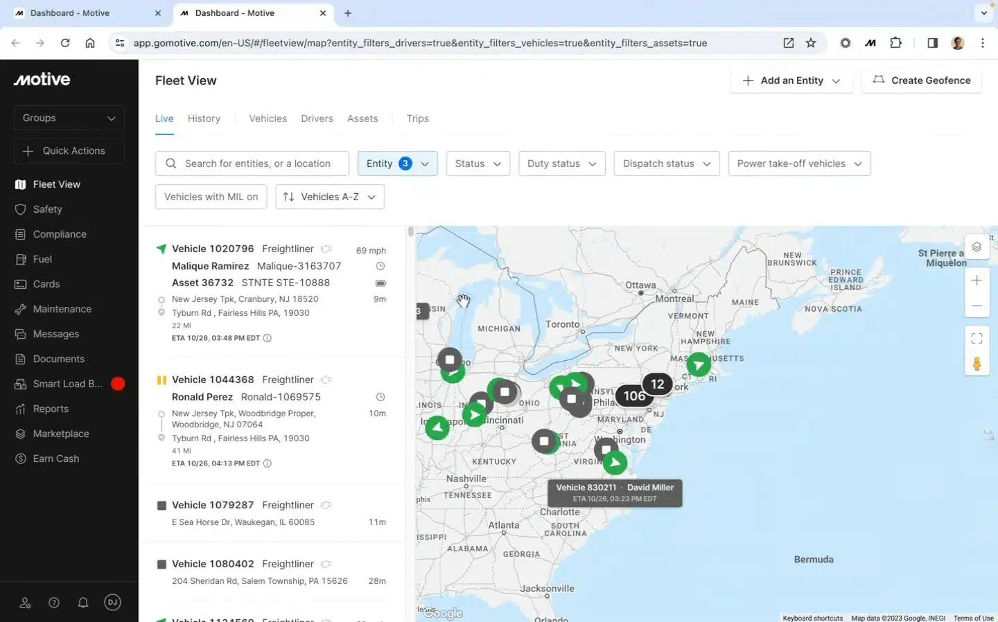 Motive agriculture fleet management software