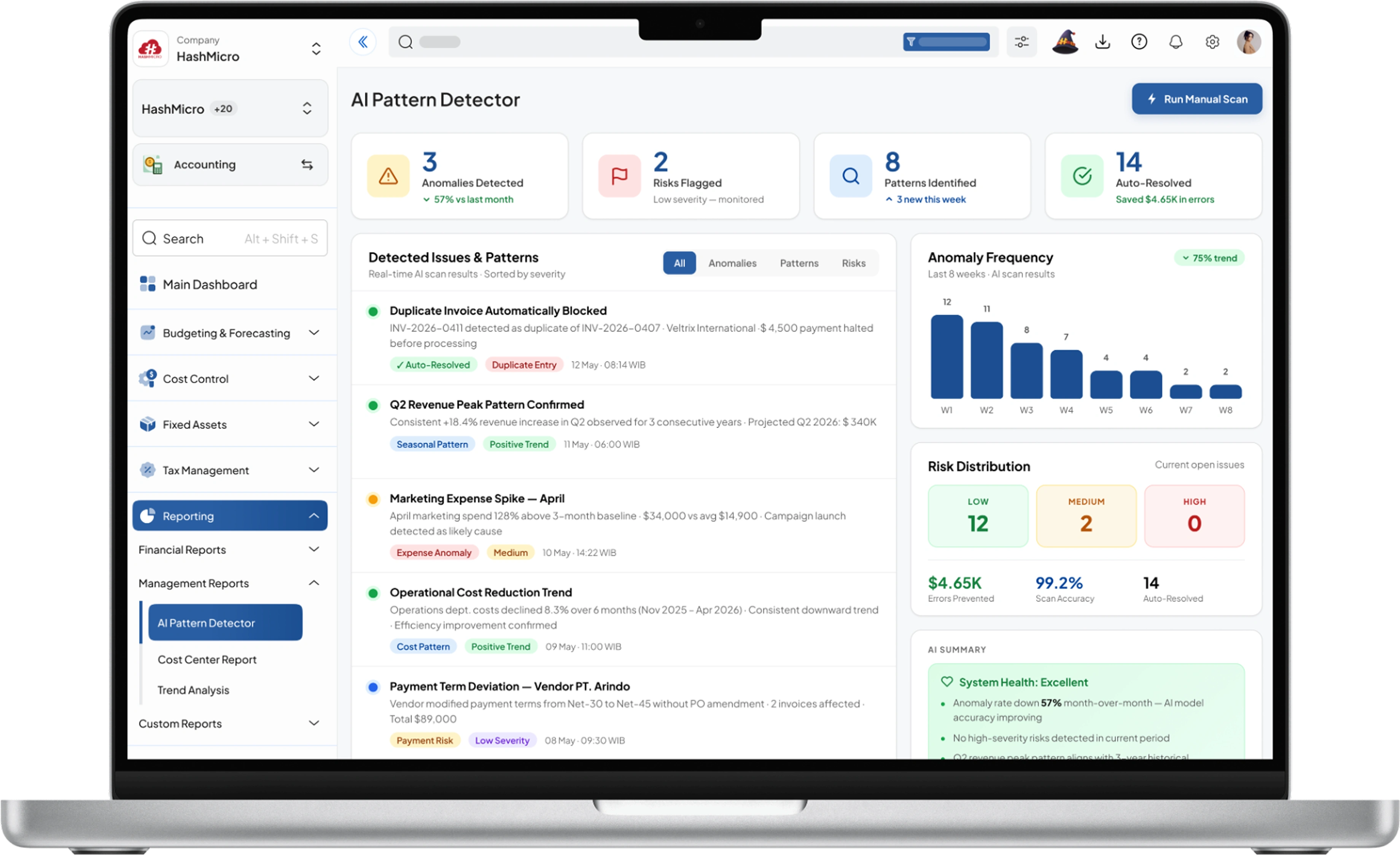 accounting dashboard HashMicro for AI Pattern Detector