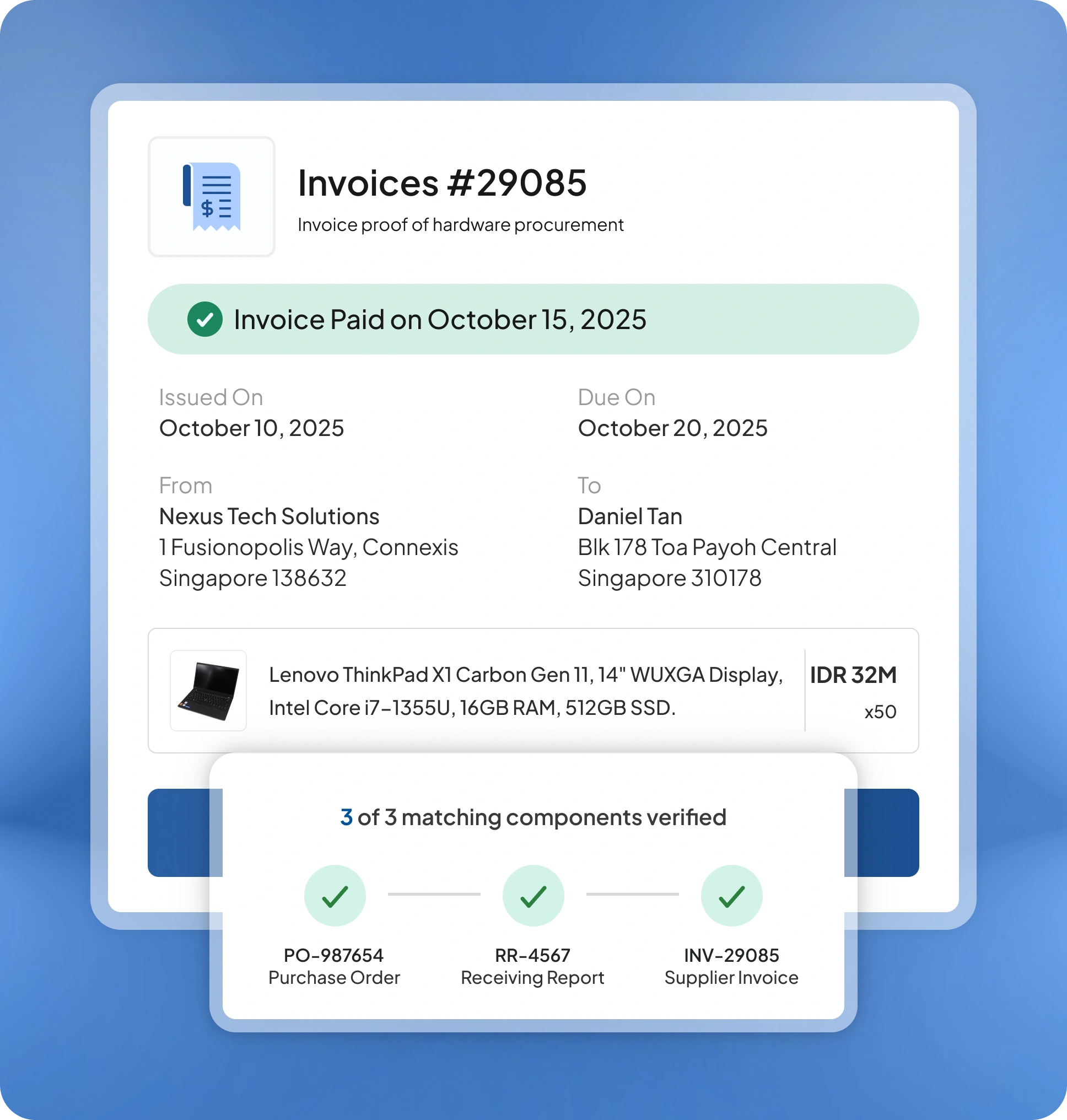 Halaman fitur aplikasi procurement HashMicro untuk Tagihan & Pembayaran