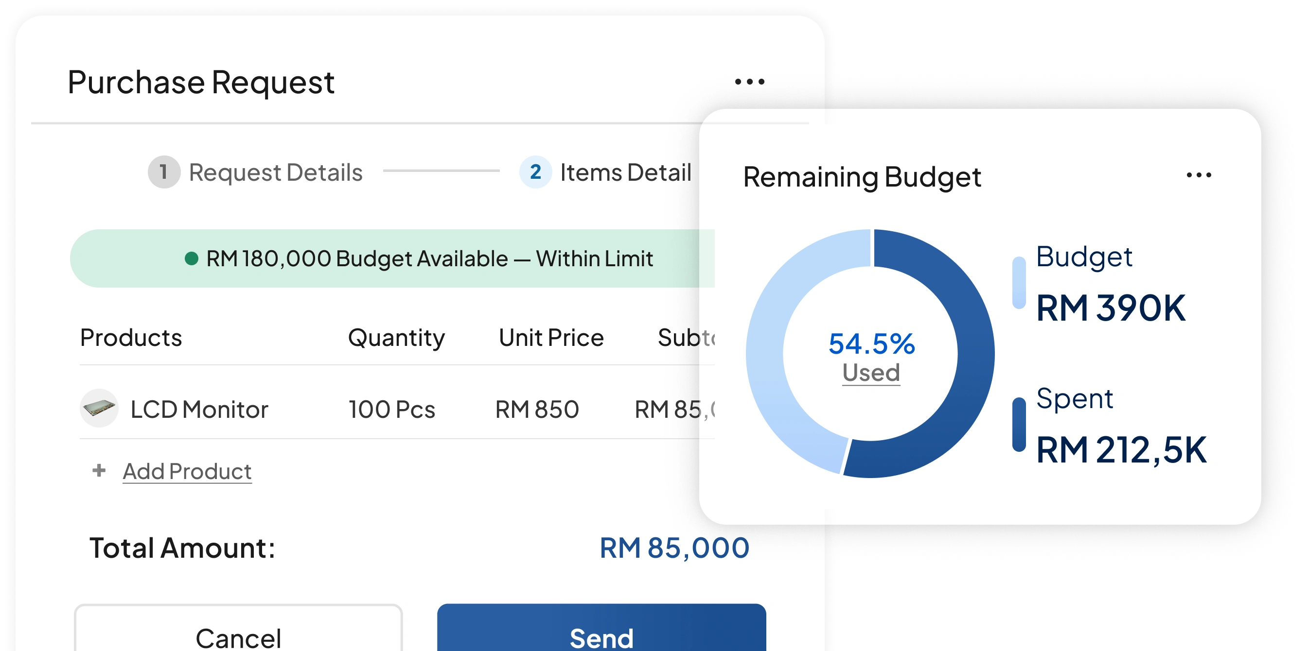 procurement software feature image for Budget Check Before Commitment