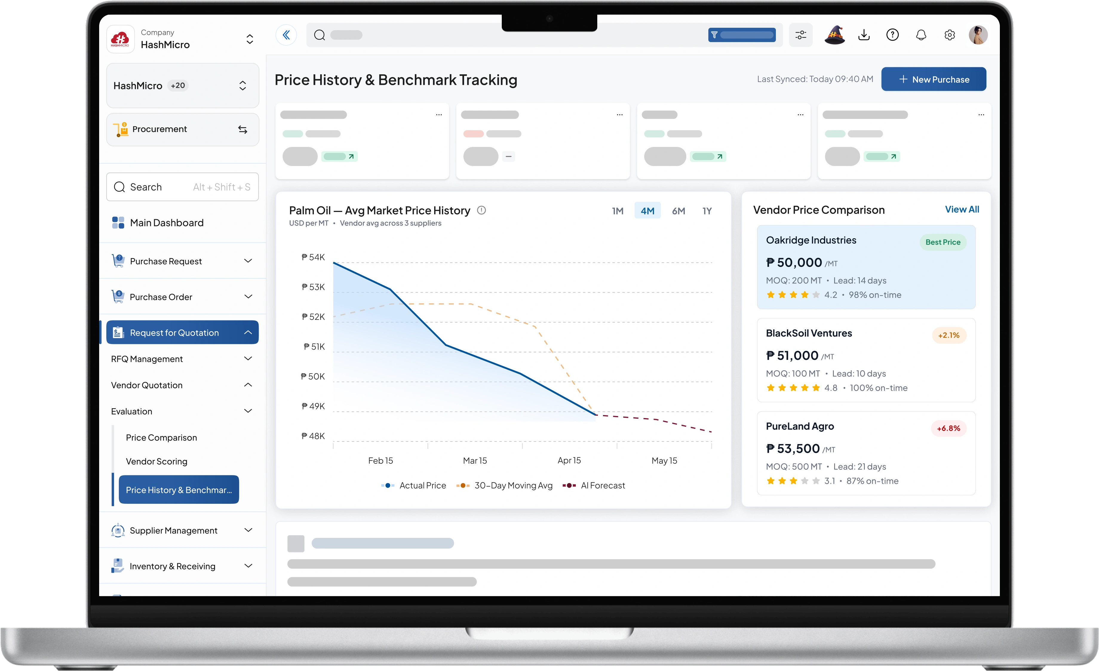 procurement software feature image for Price History & Benchmark Tracking