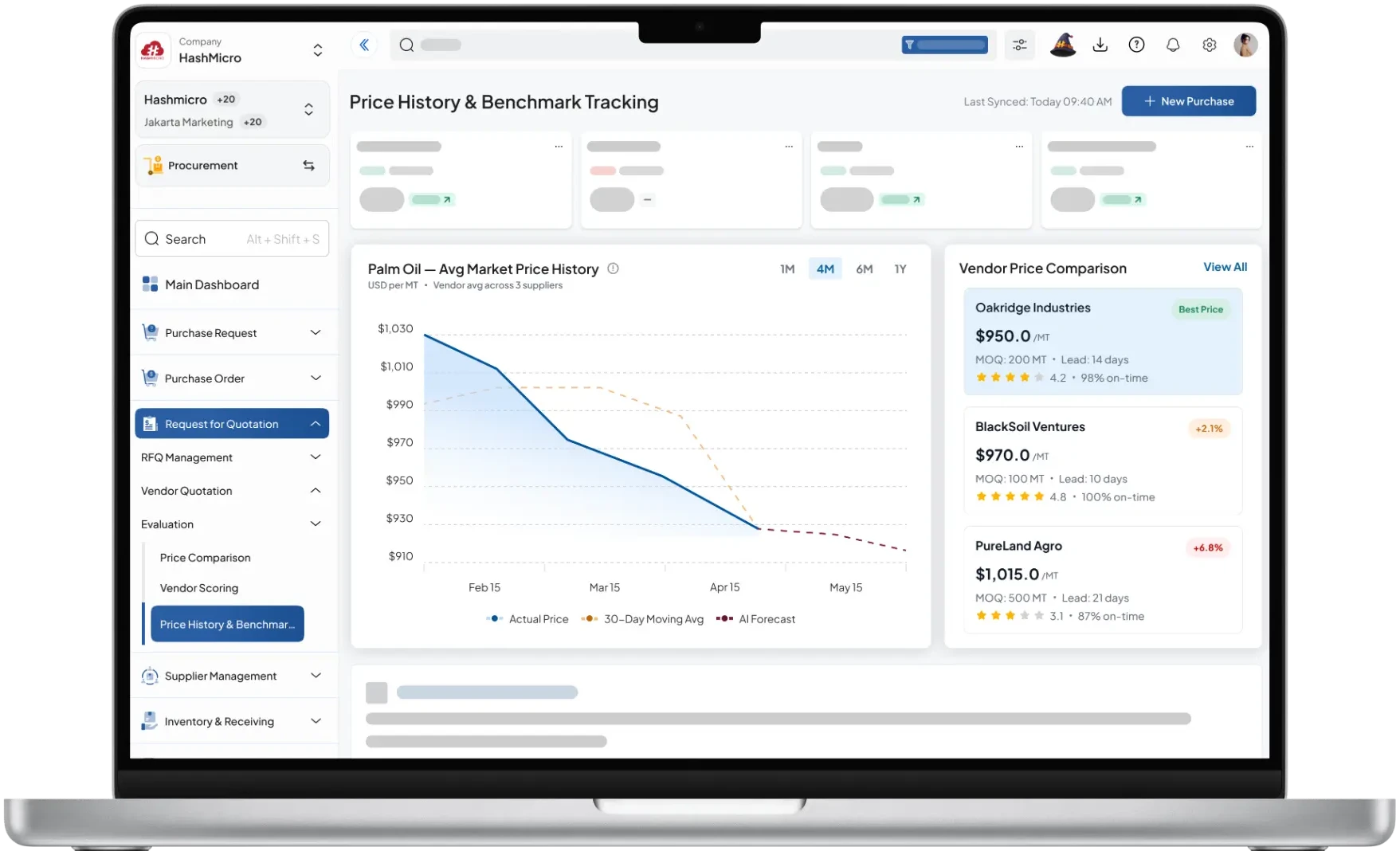 procurement software feature image for Price History & Benchmark Tracking
