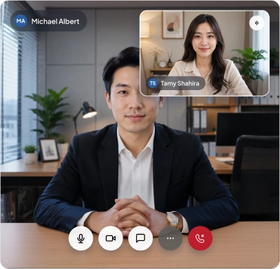 Video meeting between Michael Albert and Tamy Shahira