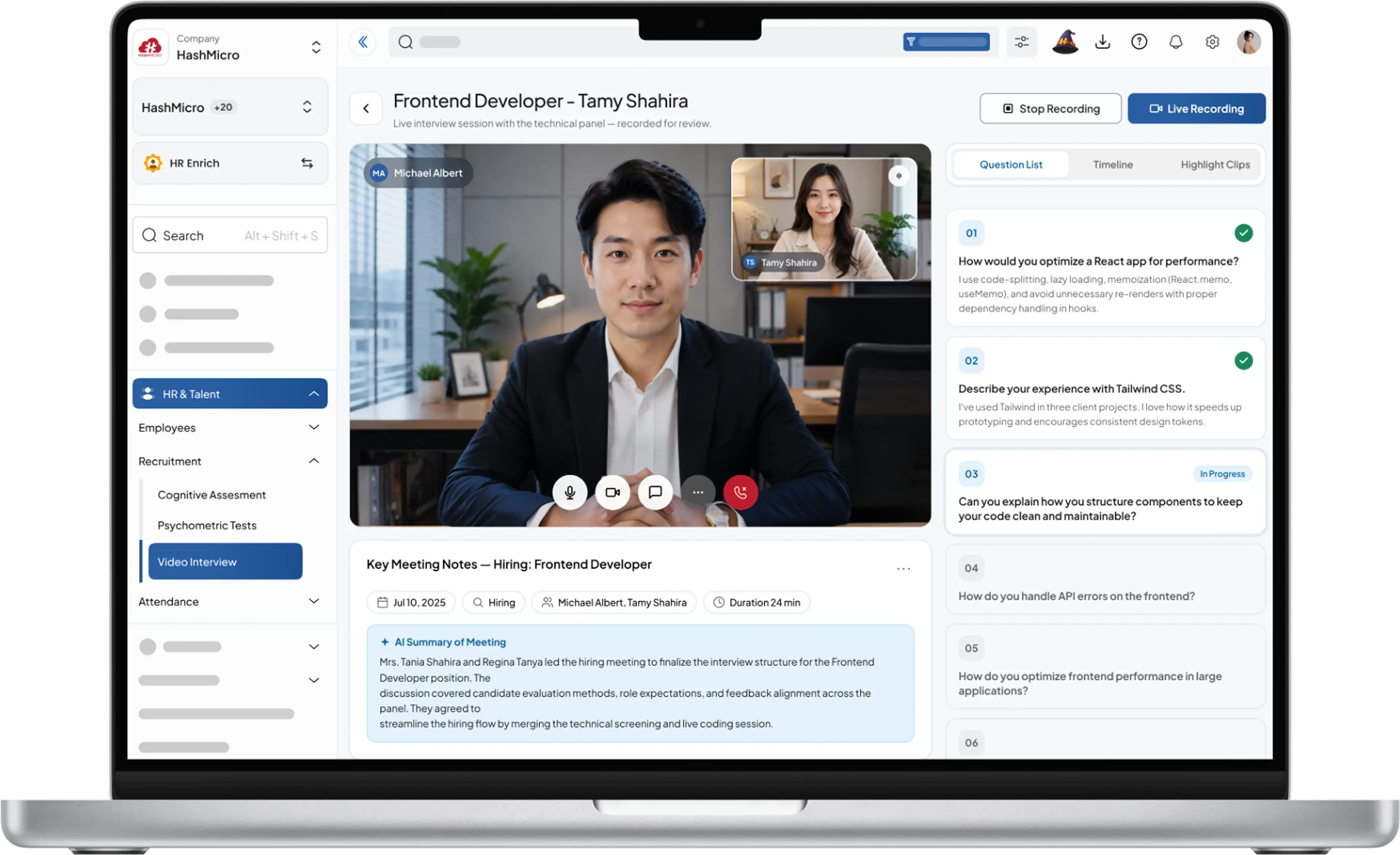 hr enrich dashboard HashMicro for Automated Video Interview