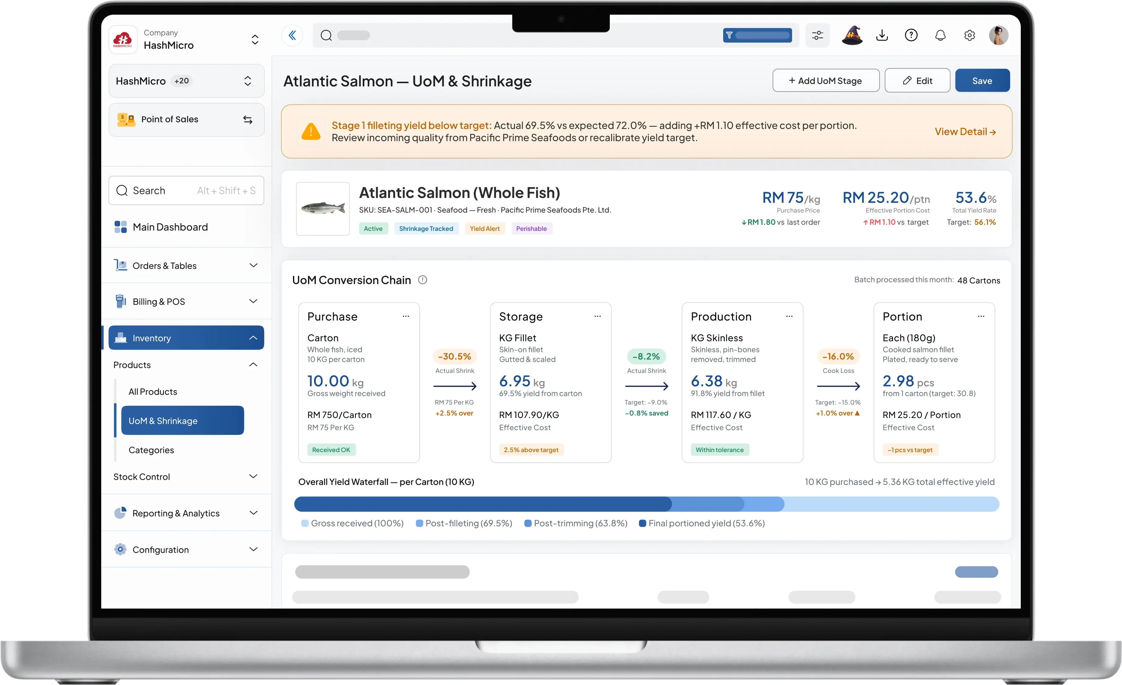 pos f&b dashboard HashMicro for Product UoM with Shrinkage Tracking