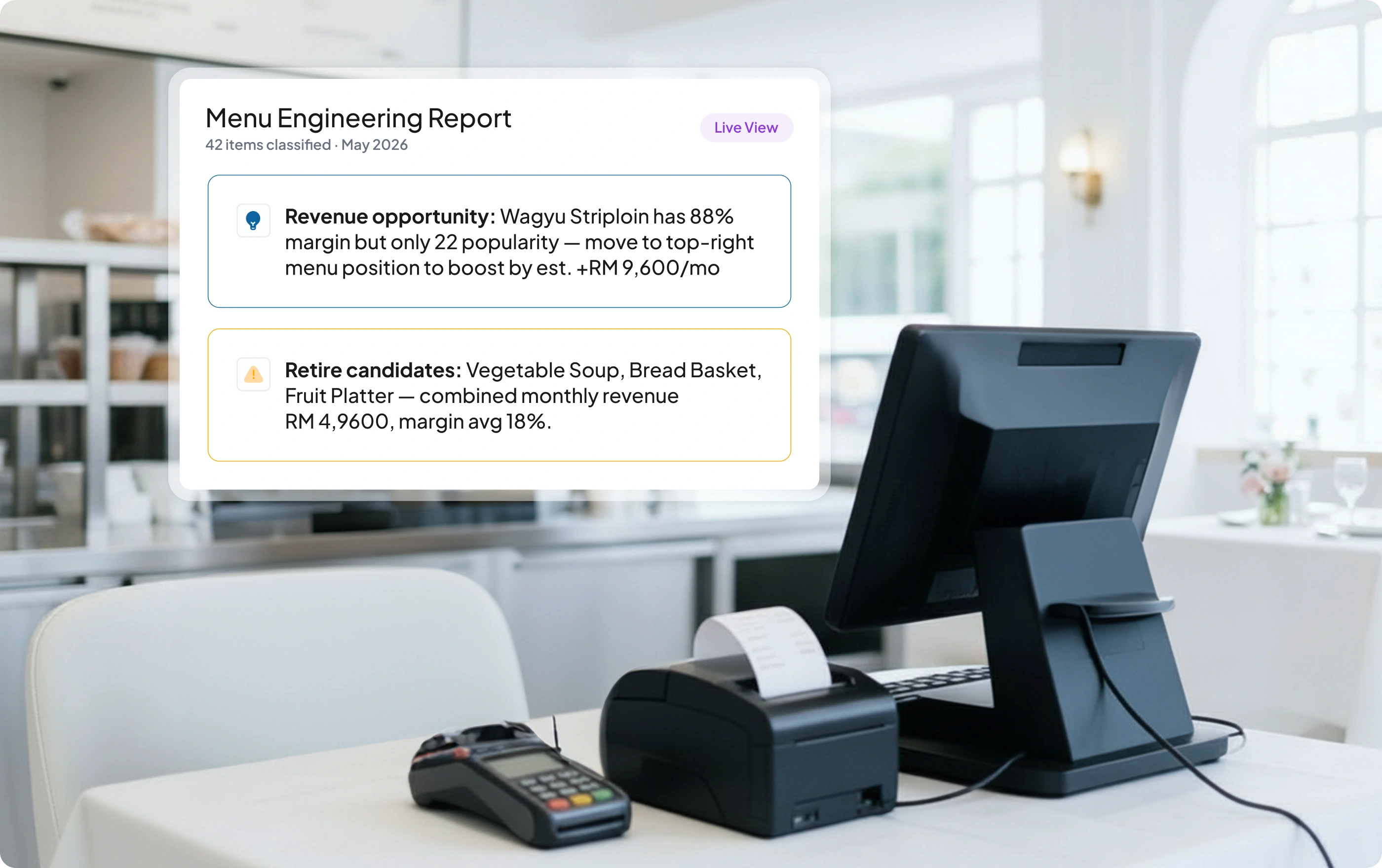 pos f&b management module HashMicro for Menu Engineering Report