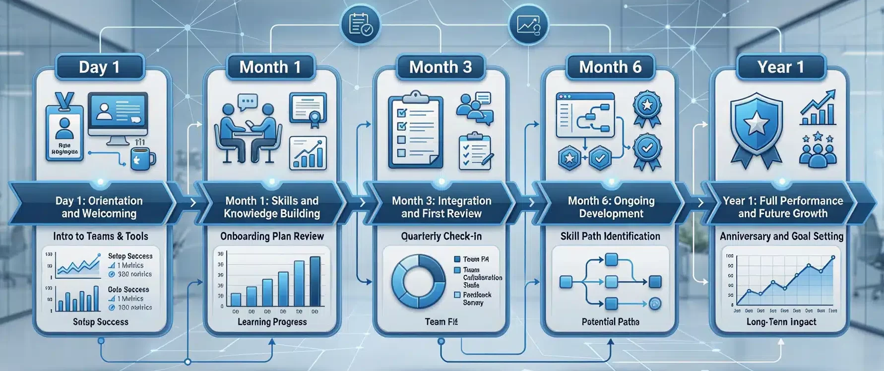 employee onboarding timeline first year infographic