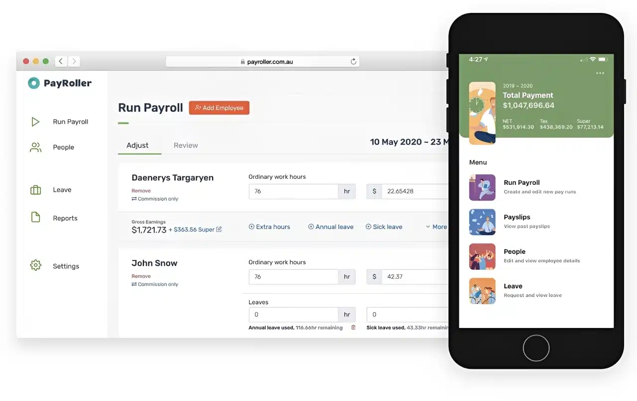 payroller payroll software australia dashboard overview