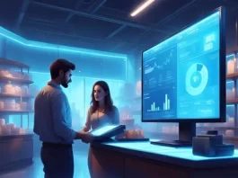 Retail POS system managing sales transactions and inventory in a modern retail store
