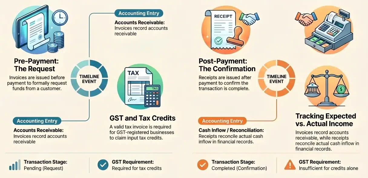difference between invoice and receipt timing and cash flow