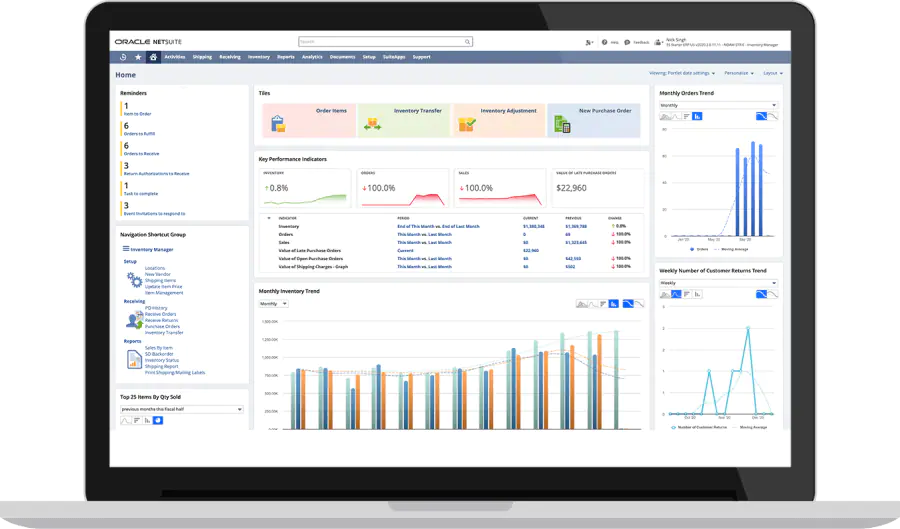 netsuite manufacturing erp dashboard