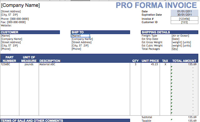 Pro Forma Invoice