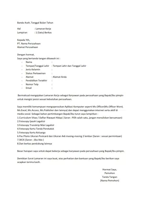 contoh surat lamaran kerja fresh graduate