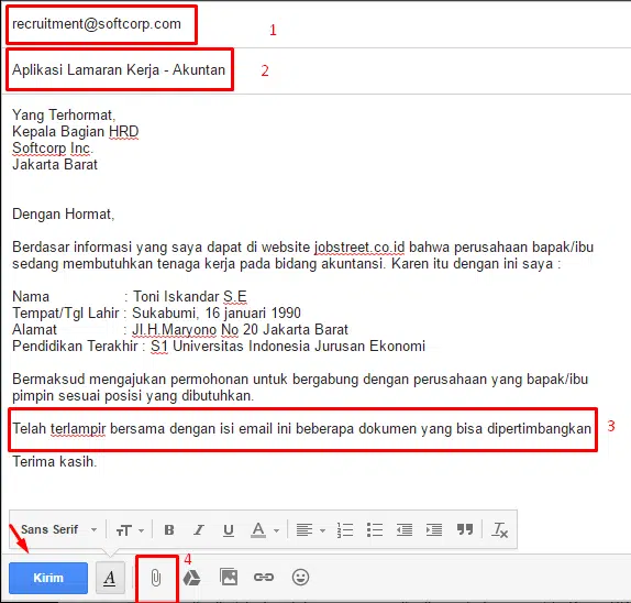 contoh surat lamaran kerja email