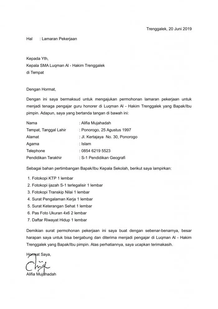 Surat Lamaran Kerja Guru