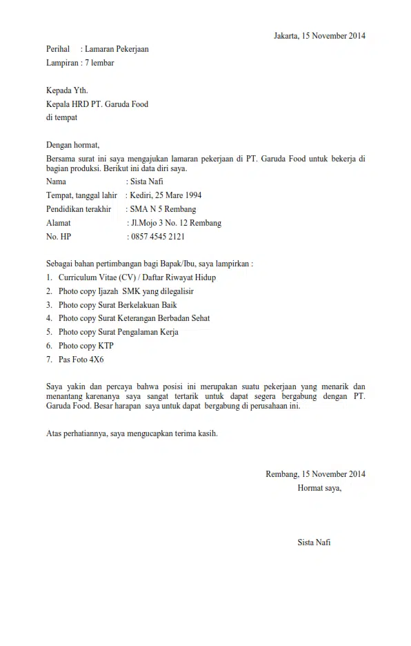 Surat Lamaran Pekerjaan Pabrik