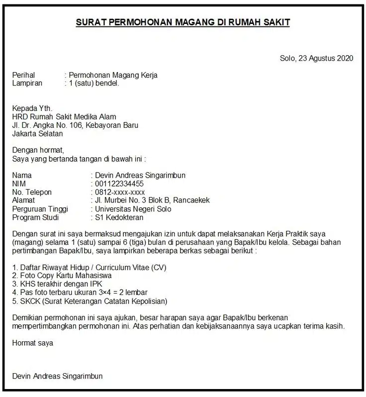 Contoh Surat Lamaran Kerja Magang