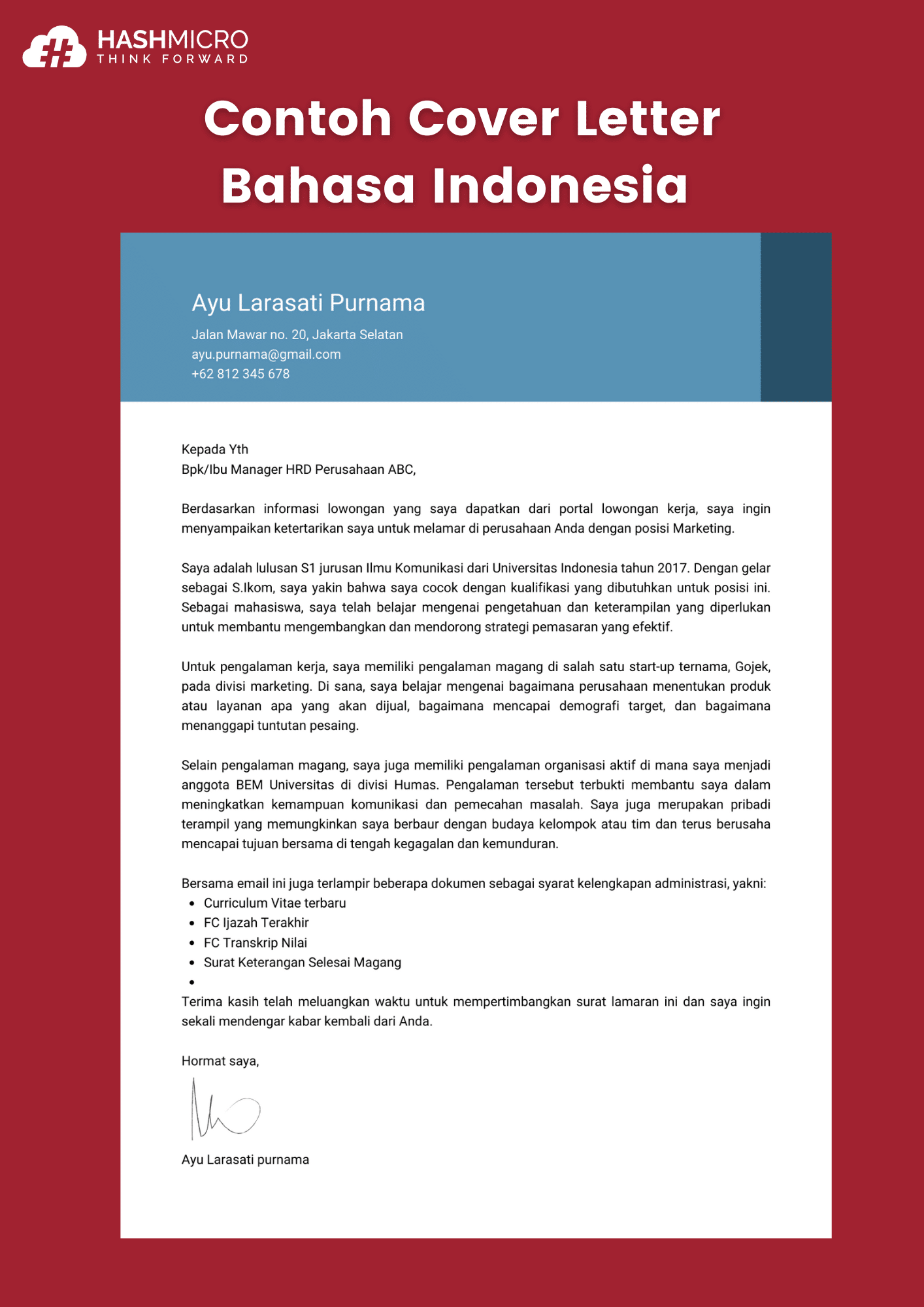 contoh cover letter dalam bahasa melayu