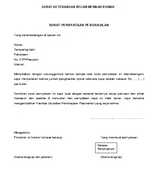 Contoh SKP Pengajuan KPR