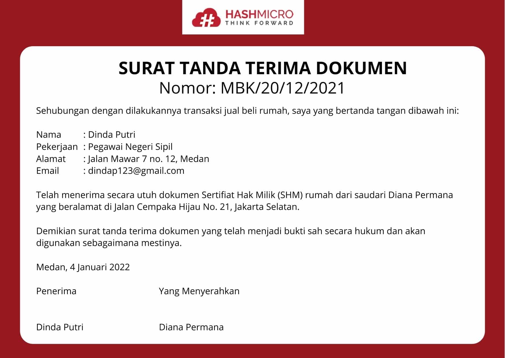 Contoh Tanda Terima Dokumen