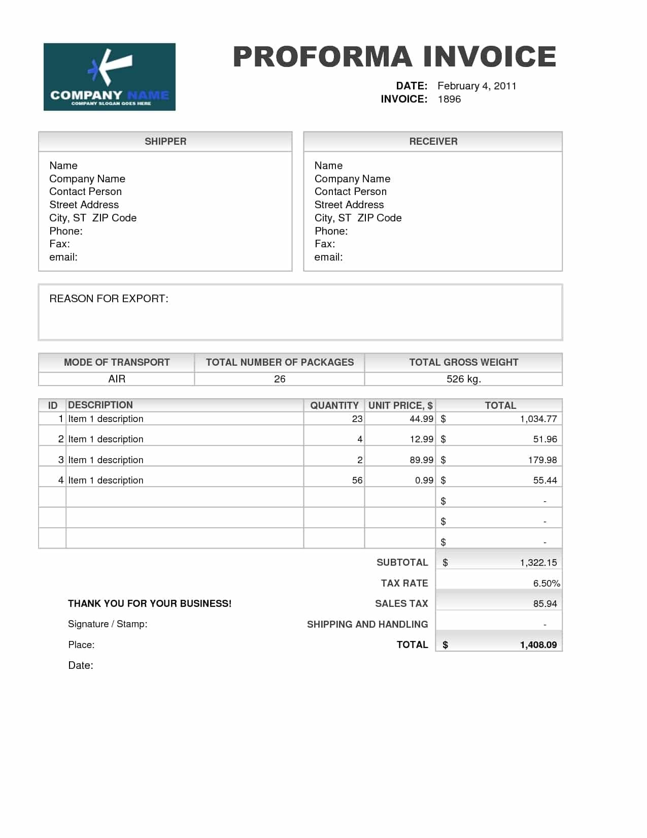 Contoh proforma invoice