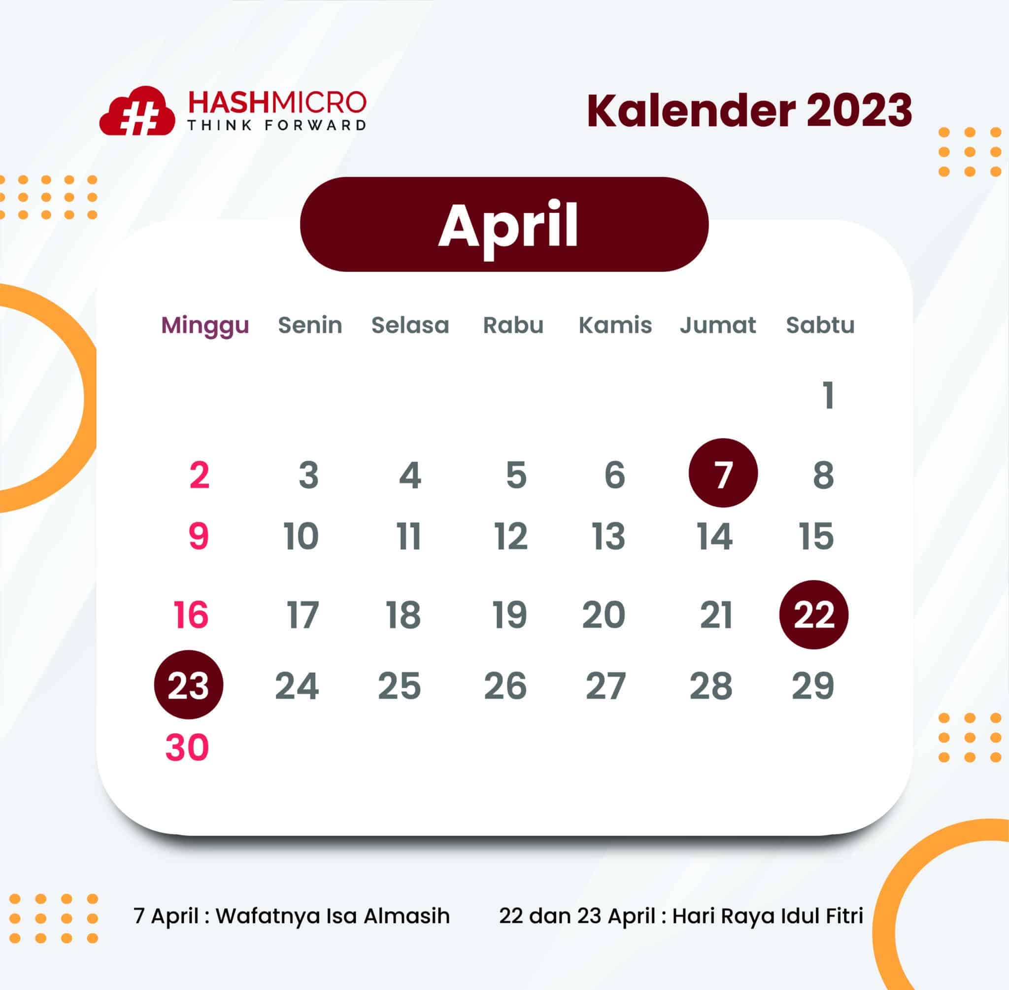 Kalender Bulan April dan Lebaran 2023
