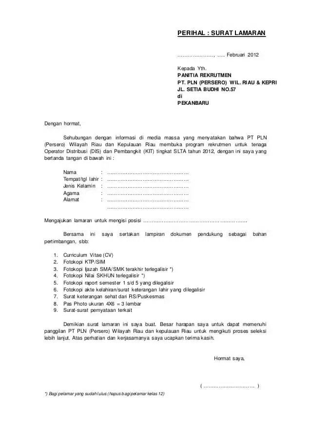 Contoh Surat Lamaran Kerja BUMN