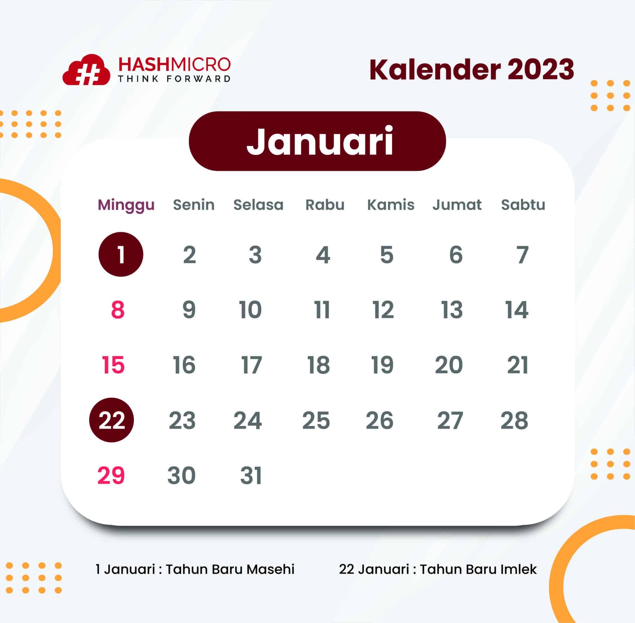 Kalender 2023 bulan Januari