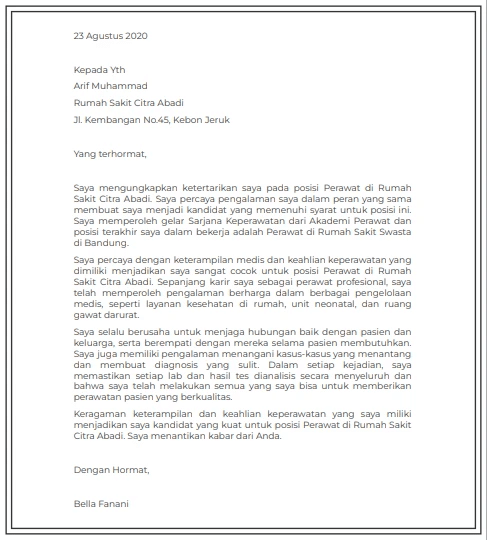 Contoh Surat Lamaran Kerja Perawat