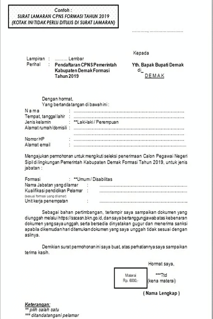 Contoh Surat Lamaran Kerja CPNS