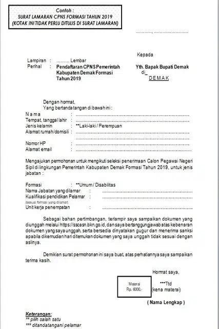 Contoh Surat Lamaran Kerja CPNS