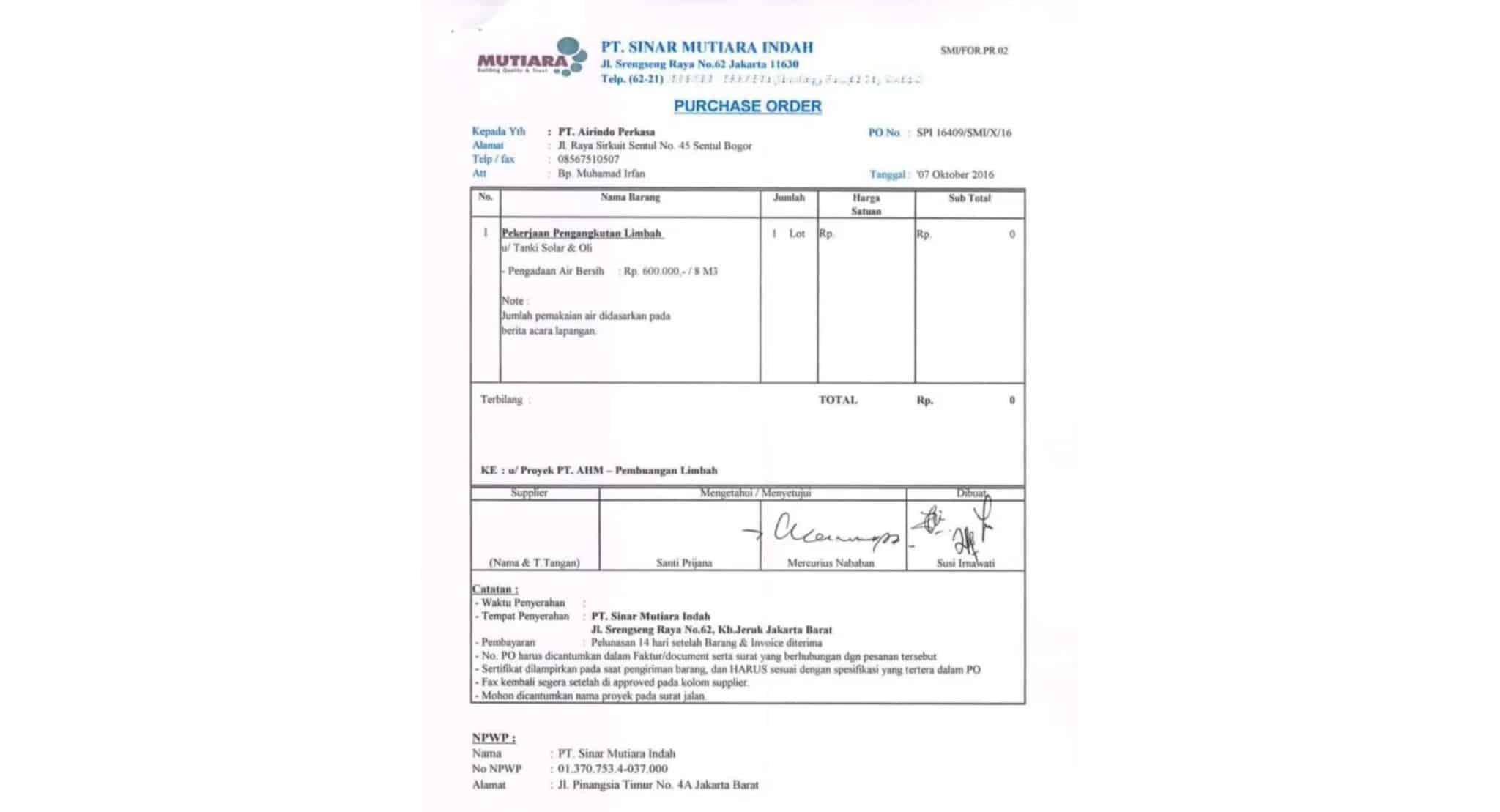 Contoh Surat Purchase Order