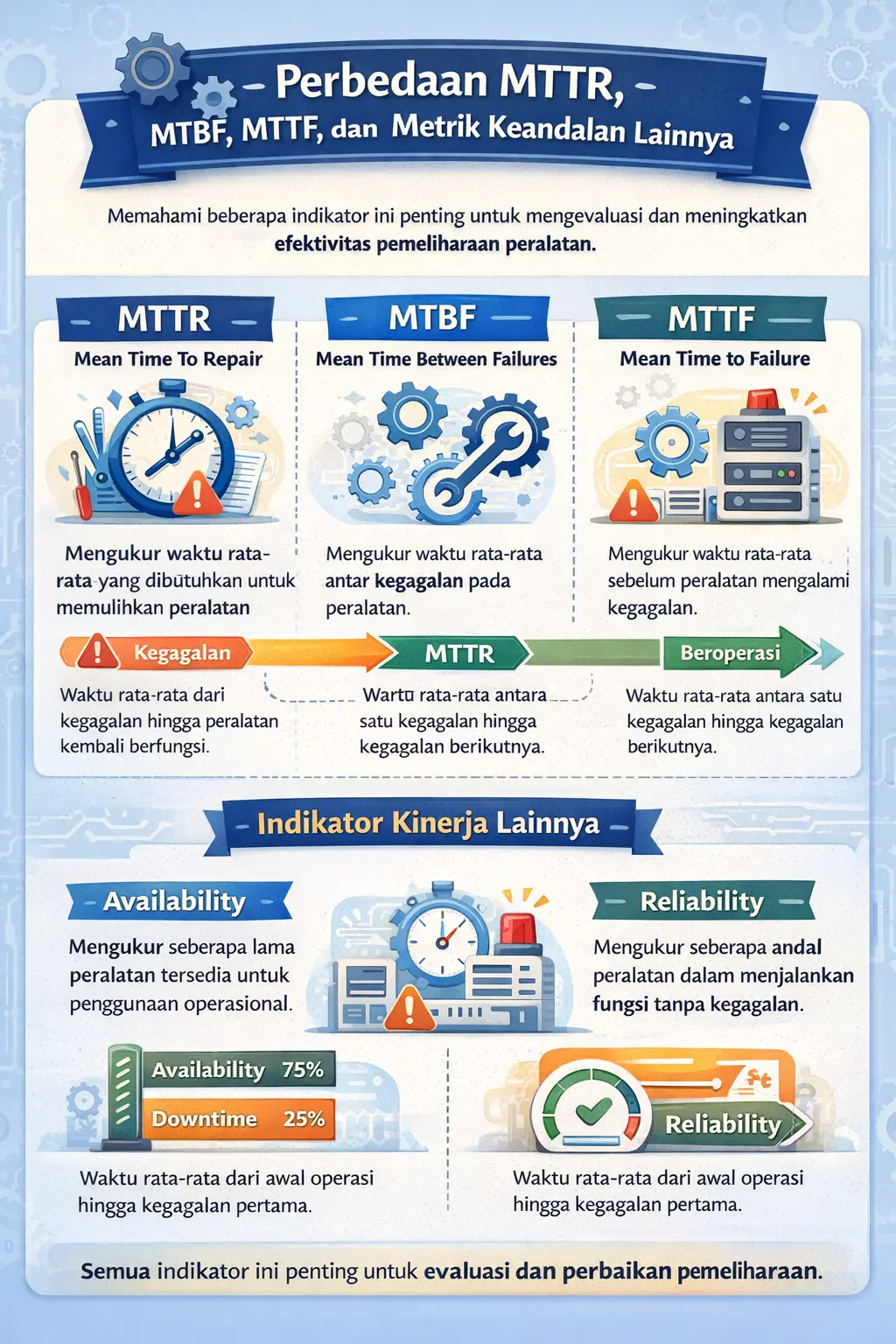 Perbedaan MTTR, MTBF, MTTF, dan Metrik Keandalan Lainnya