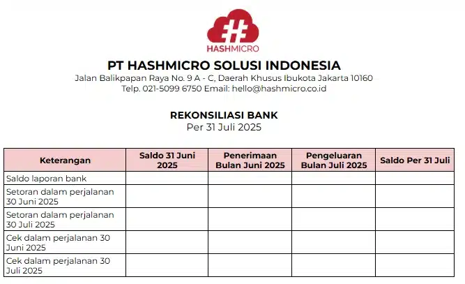 Rekonsiliasi Bank Bentuk 4 Kolom