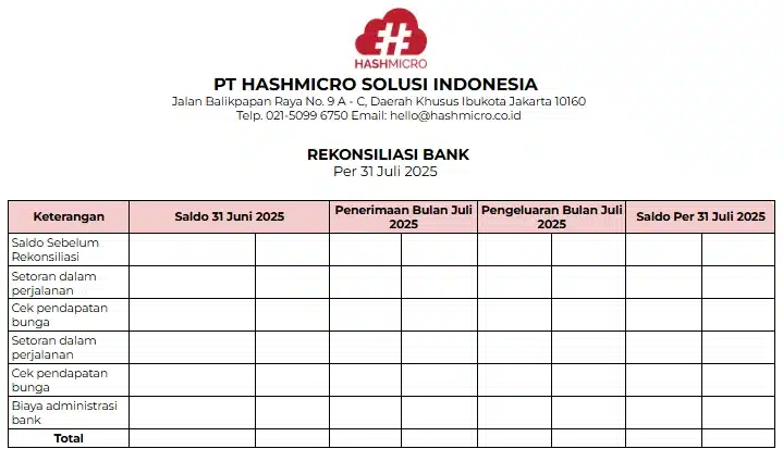 Rekonsiliasi Bank Bentuk 8 Kolom