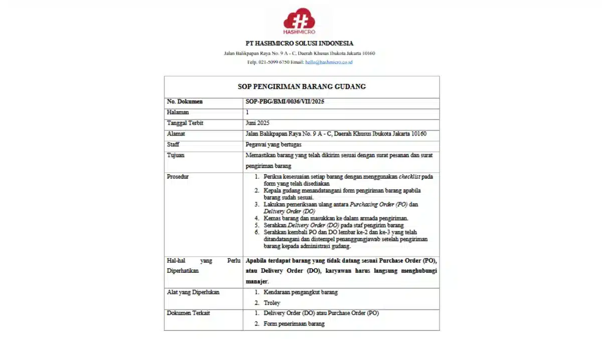 Contoh SOP Pengiriman Barang Gudang