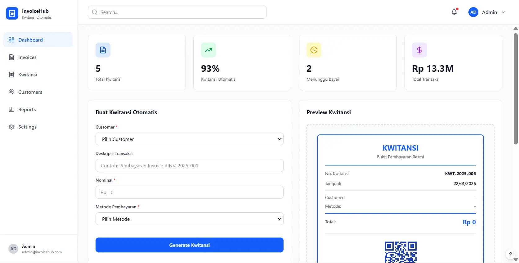 dashboard software invoicing