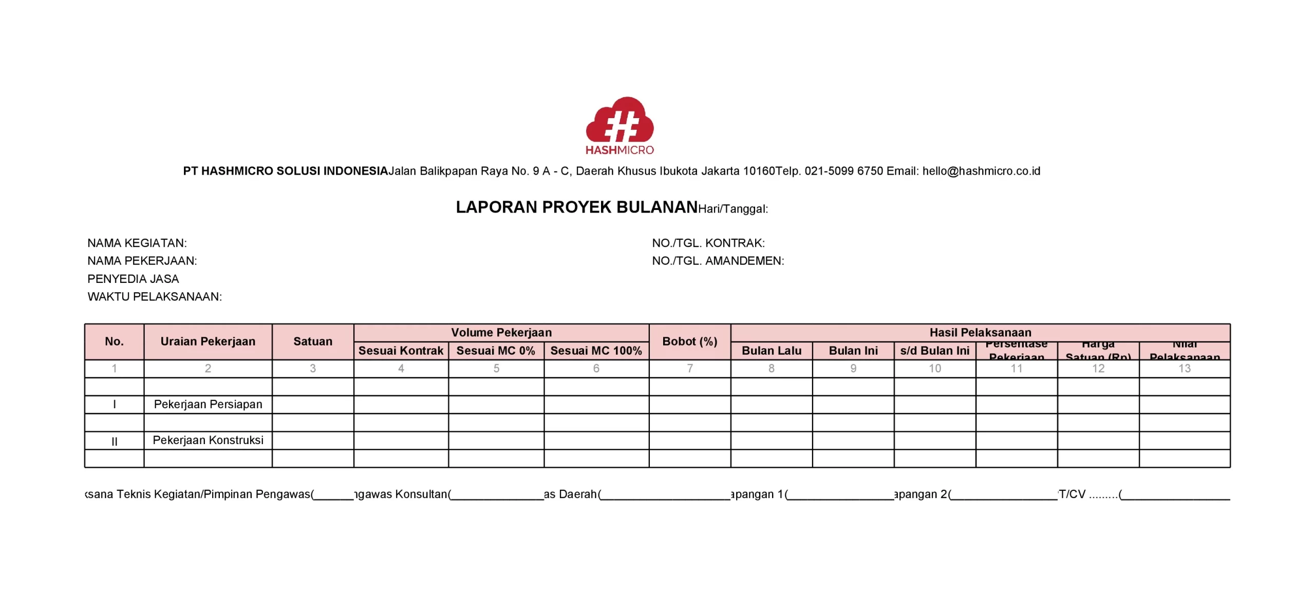 contoh laporan bulanan proyek