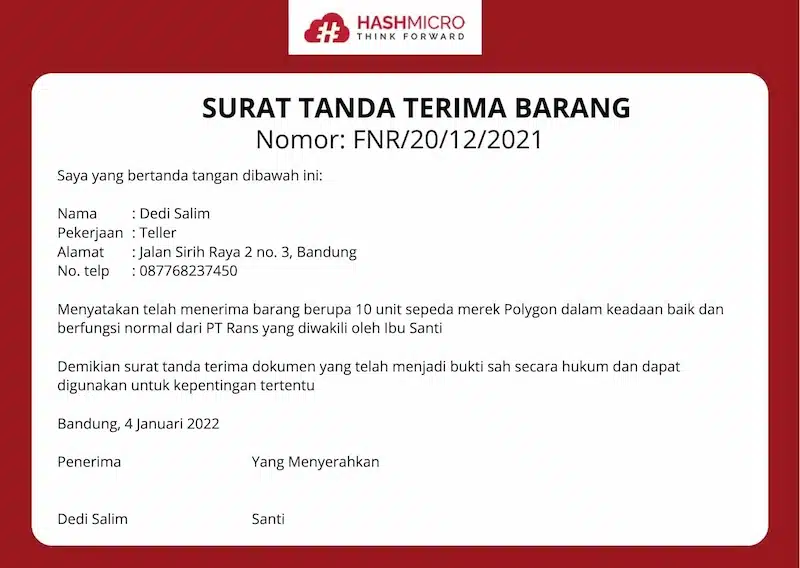 tanda terima barang