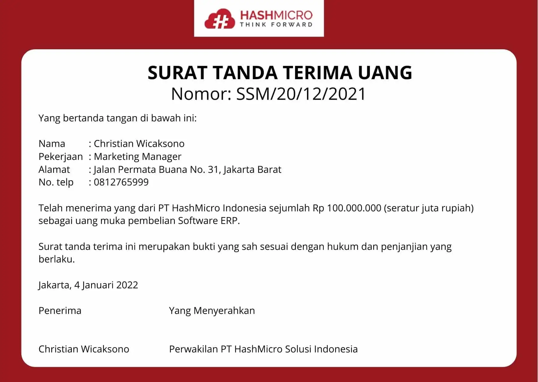 contoh tanda terima uang