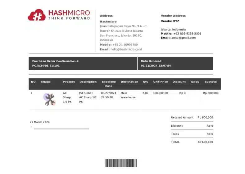 Contoh PO Barang HashMicro