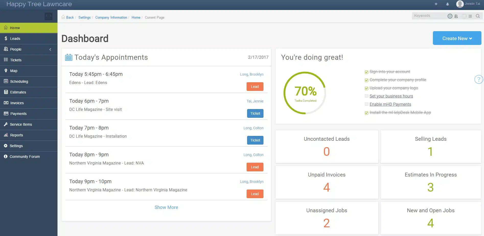 dashboard mHelpDesk
