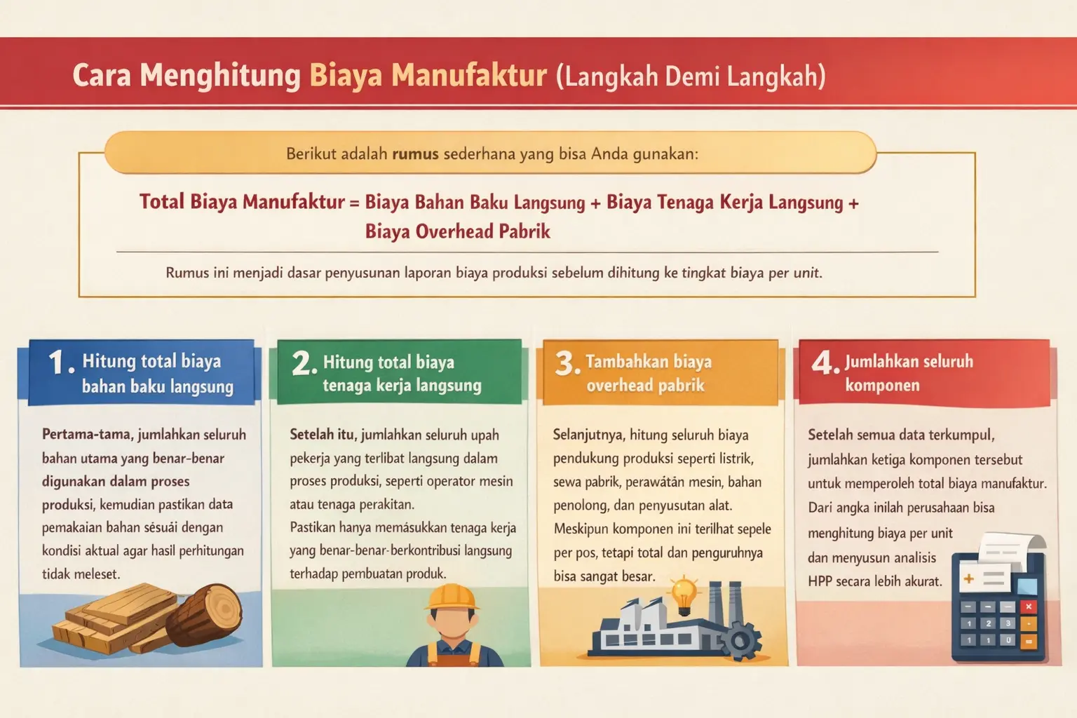 Infografis langkah menghitung biaya manufaktur