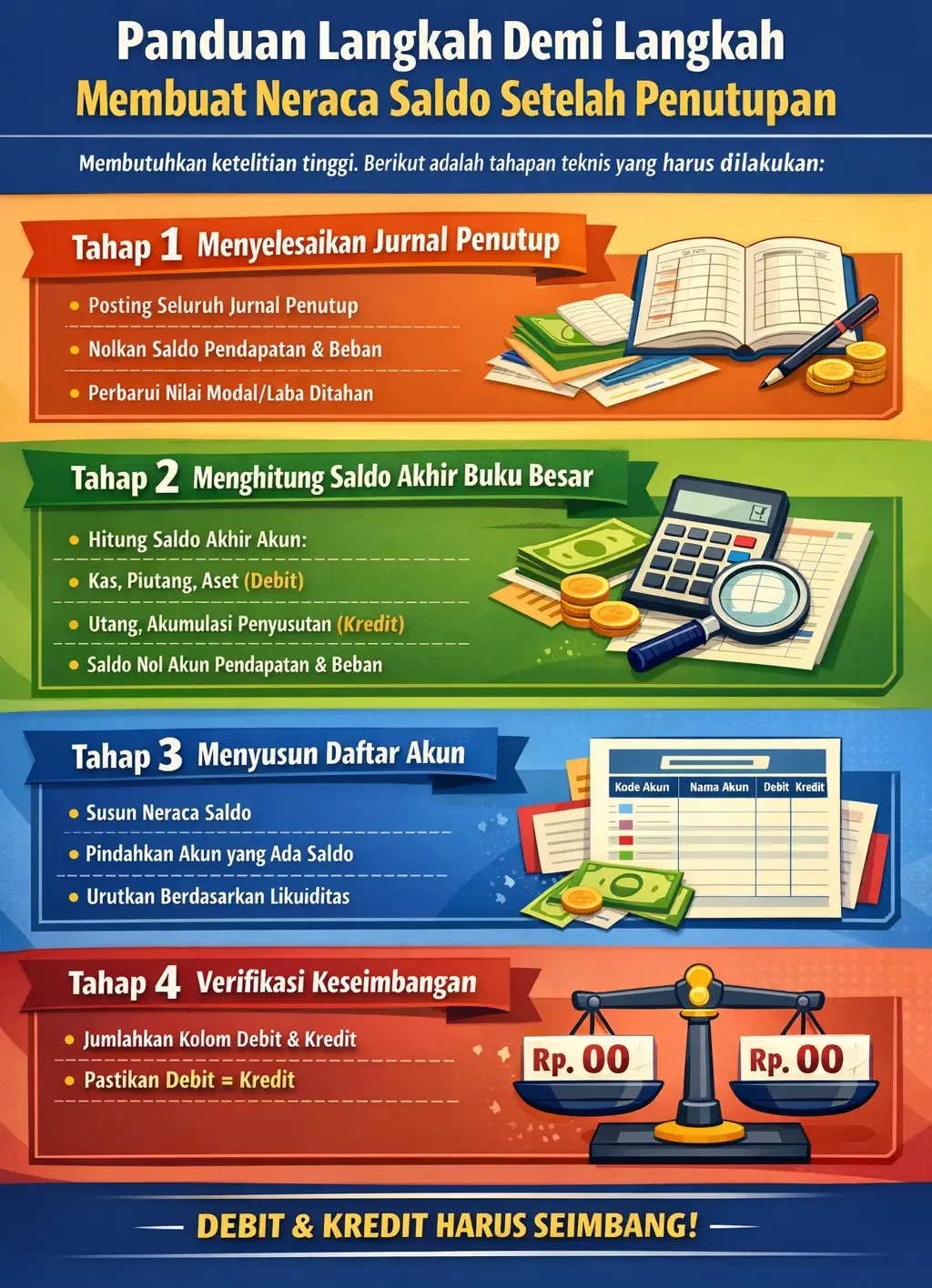 cara menyusun neraca saldo setelah penutupan