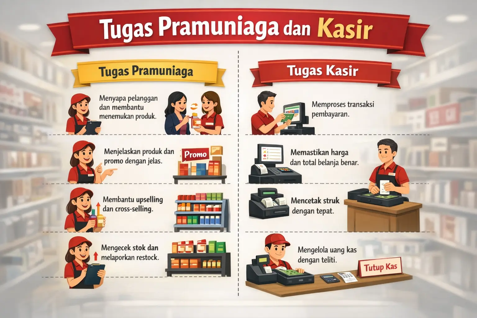 perbedaan pramuniaga dan kasir