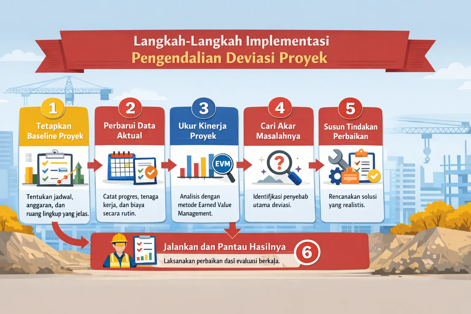 Infografis langkah pengendalian deviasi proyek