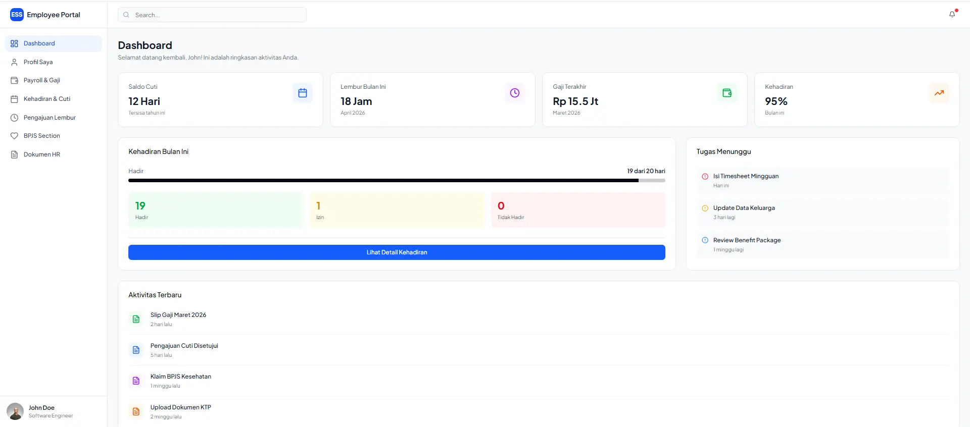 Dashboard Employee Self Service