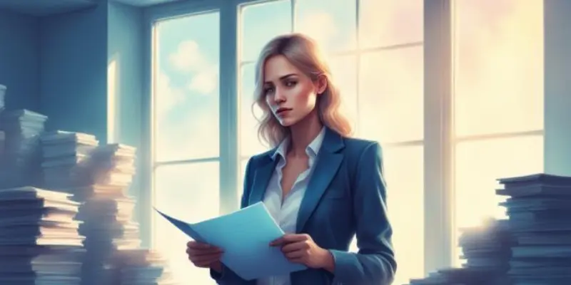 Confused lady looking at paper