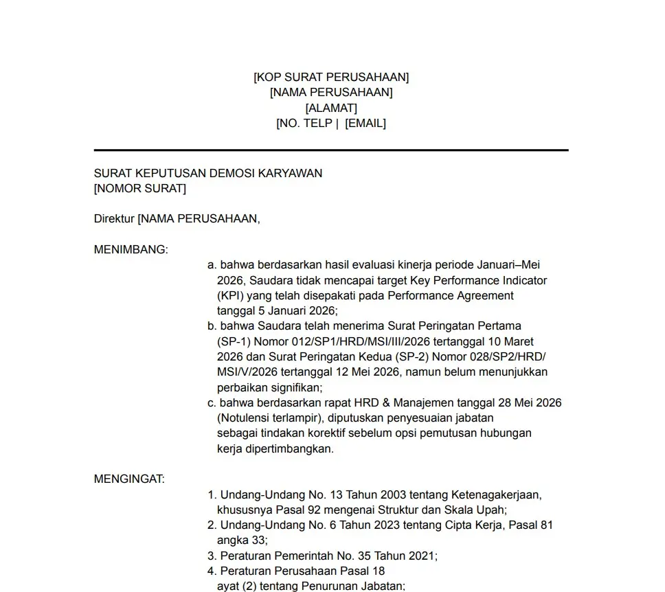 contoh surat demosi